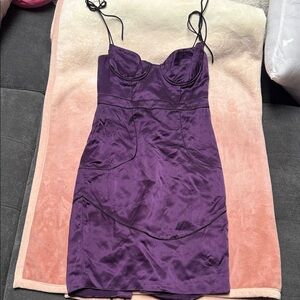 Indigo Melero Silk Corset Lace-Up Mini Dress Purple